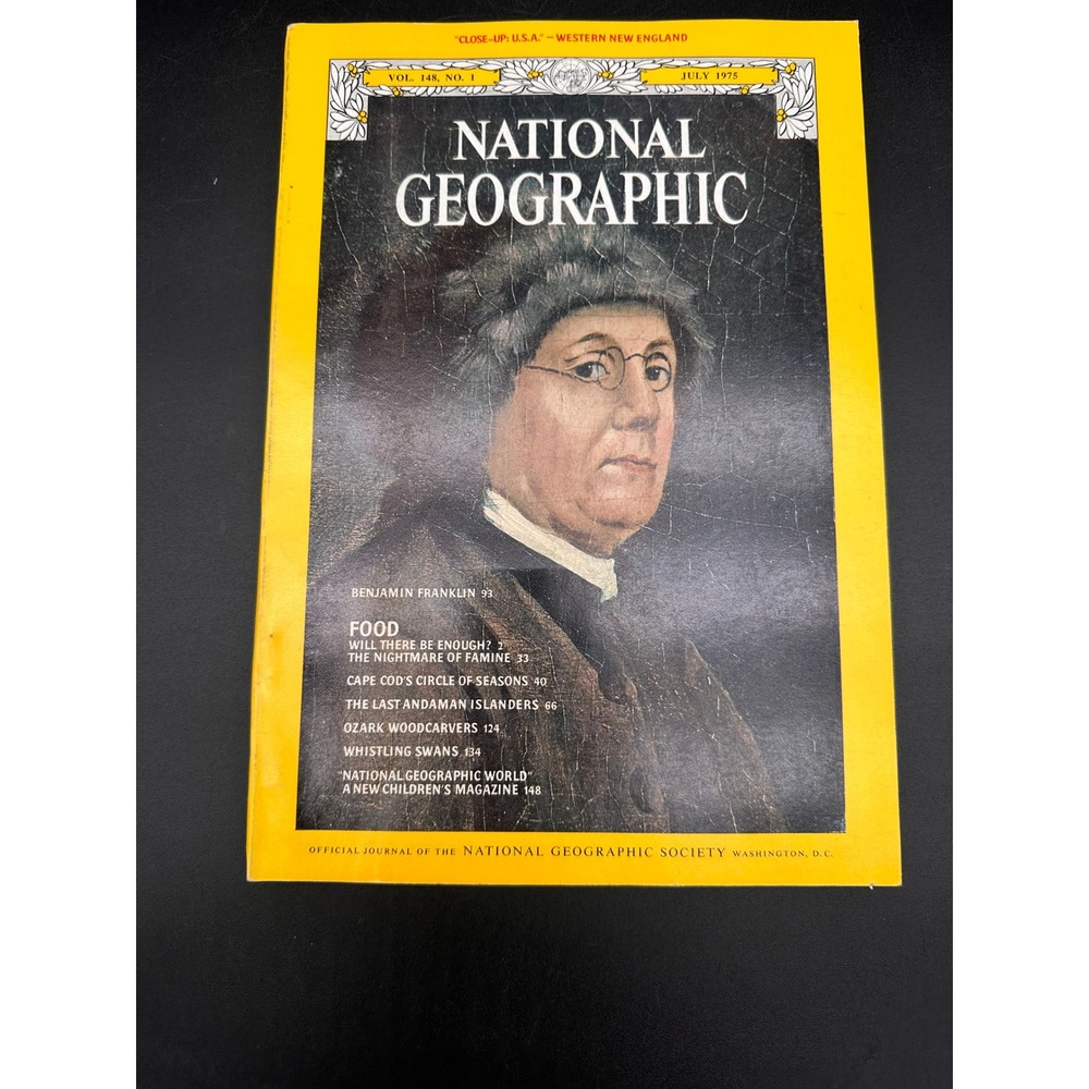 National Geographic July 1975 Magazine Benjamin Franklin Cape Cod Ozark Vintage